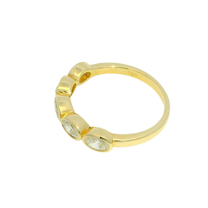 14K Yellow Gold Natural 1.00 Carat Oval Cut Diamond 5 Stone Bezel Set Ring