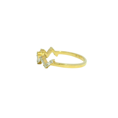 14K Yellow Gold Natural Baguette& Round Brilliant Cut Diamond Heartbeat Ring