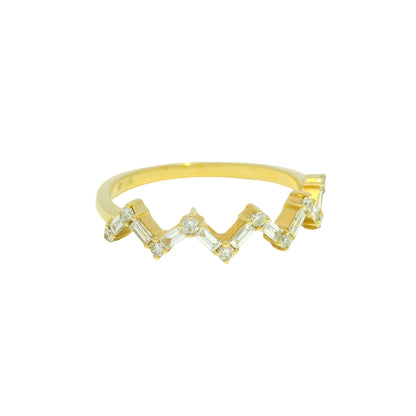 14K Yellow Gold Natural Baguette& Round Brilliant Cut Diamond Heartbeat Ring
