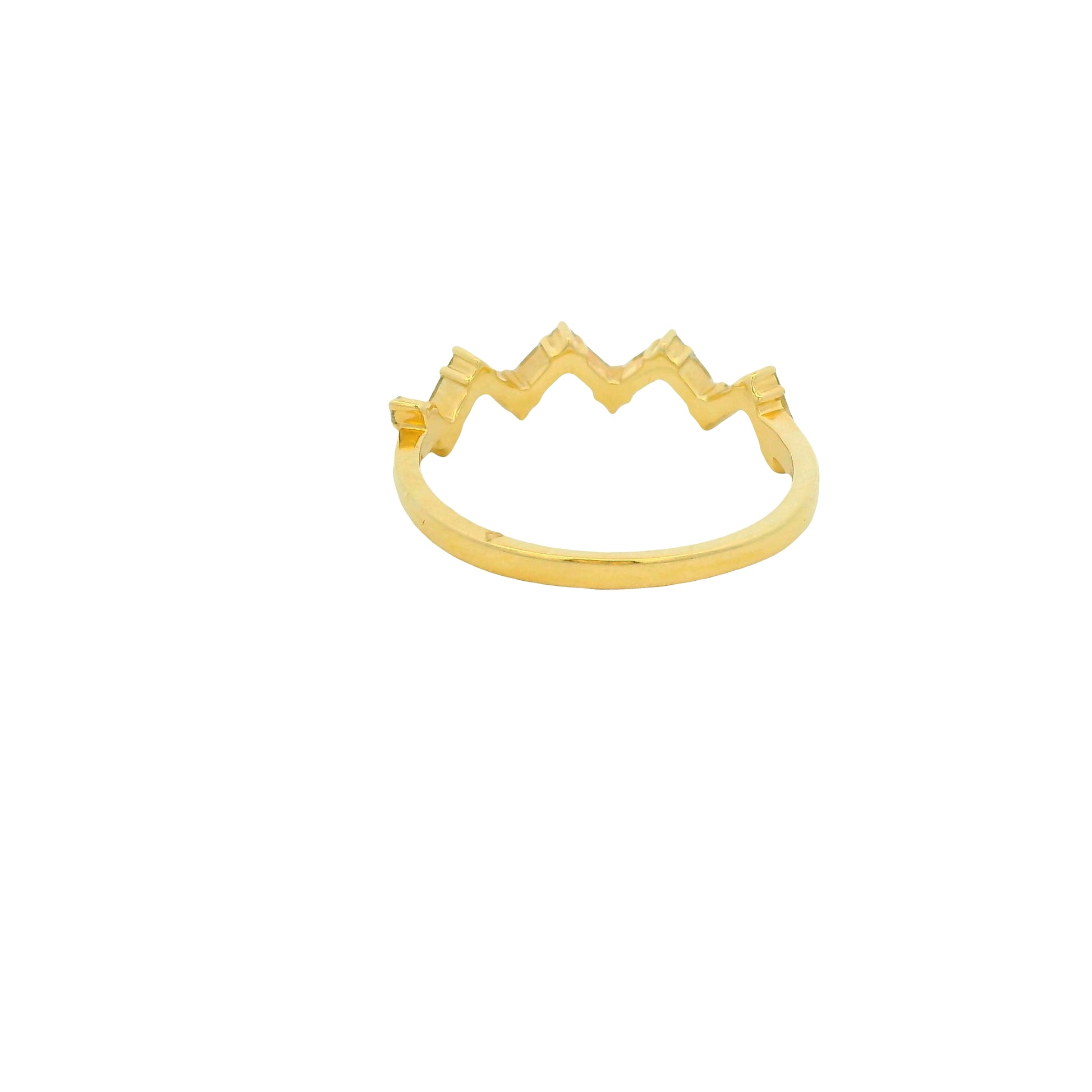 14K Yellow Gold Natural Baguette& Round Brilliant Cut Diamond Heartbeat Ring