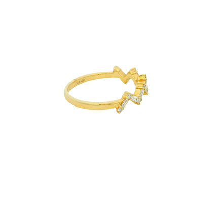 14K Yellow Gold Natural Baguette& Round Brilliant Cut Diamond Heartbeat Ring