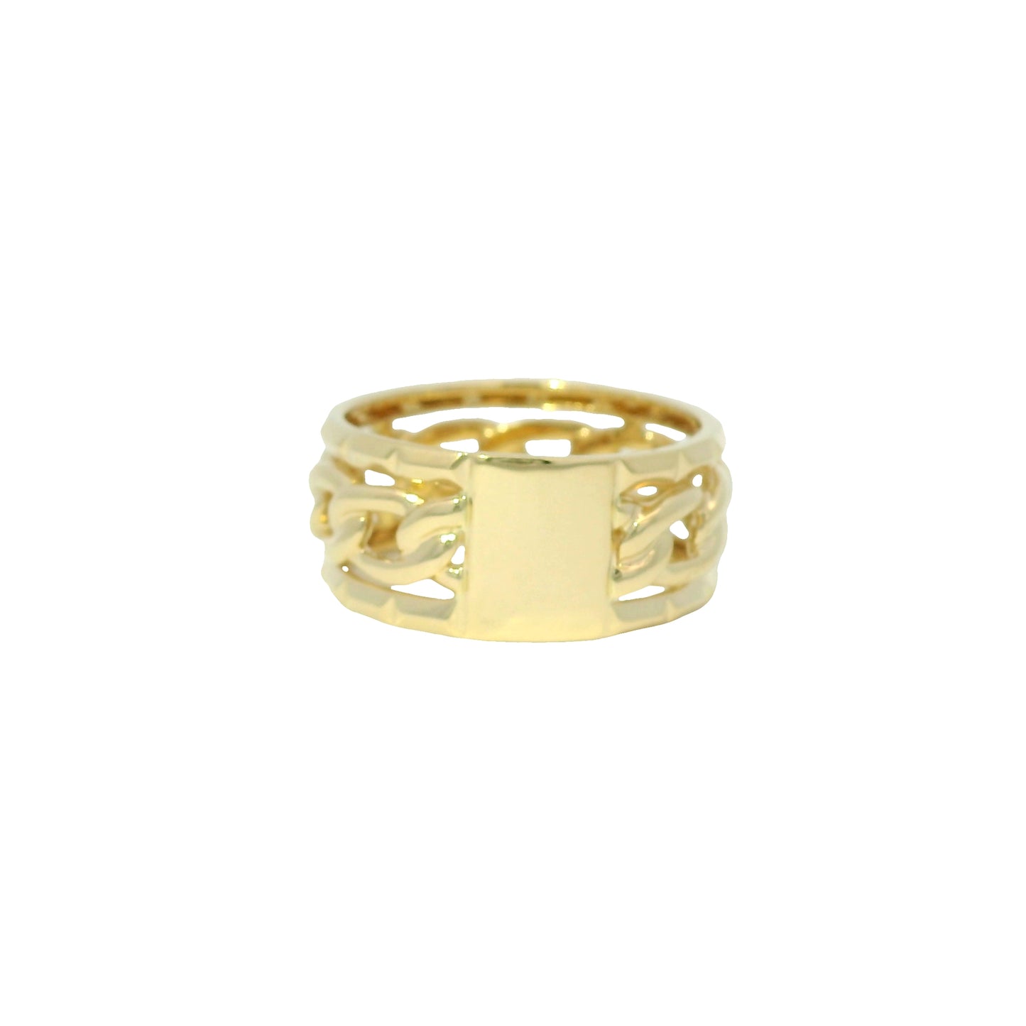 14K Yellow Gold Natural Round Brilliant Diamond Pave Chain Link Style Ring 
