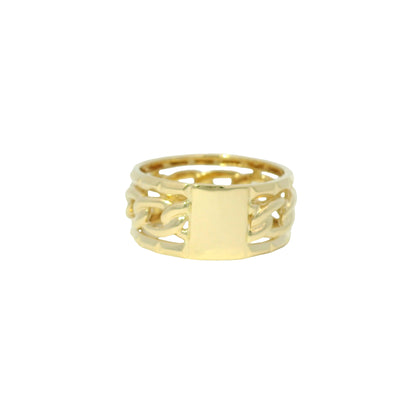 14K Yellow Gold Natural Round Brilliant Diamond Pave Chain Link Style Ring 
