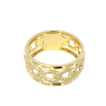14K Yellow Gold Natural Round Brilliant Diamond Pave Chain Link Style Ring 