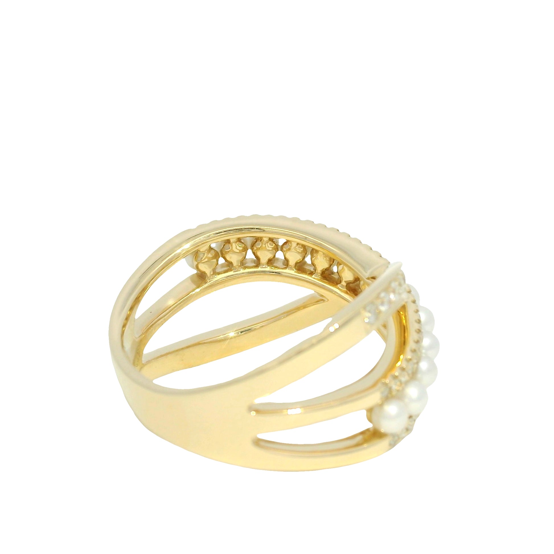 14k Yellow Gold Natural Diamond & Pearl Crossover Ring