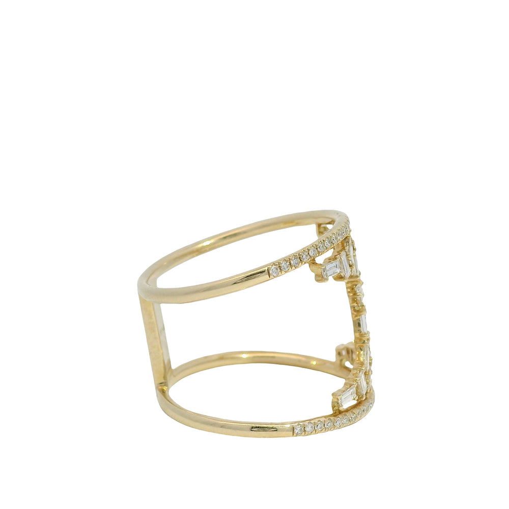 14k Yellow Gold Natural Diamond Scattered & 2-Row Wide Open Ring
