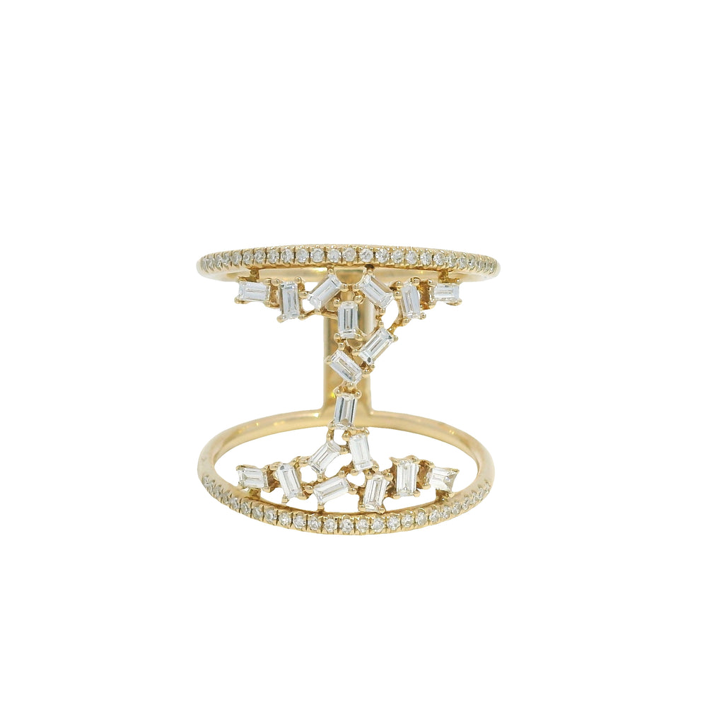 14k Yellow Gold Natural Diamond Scattered & 2-Row Wide Open Ring