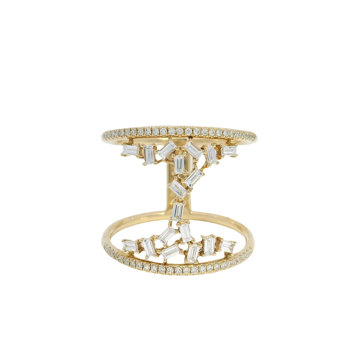 14k Yellow Gold Natural Diamond Scattered & 2-Row Wide Open Ring