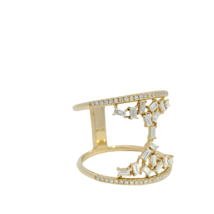 14k Yellow Gold Natural Diamond Scattered & 2-Row Wide Open Ring