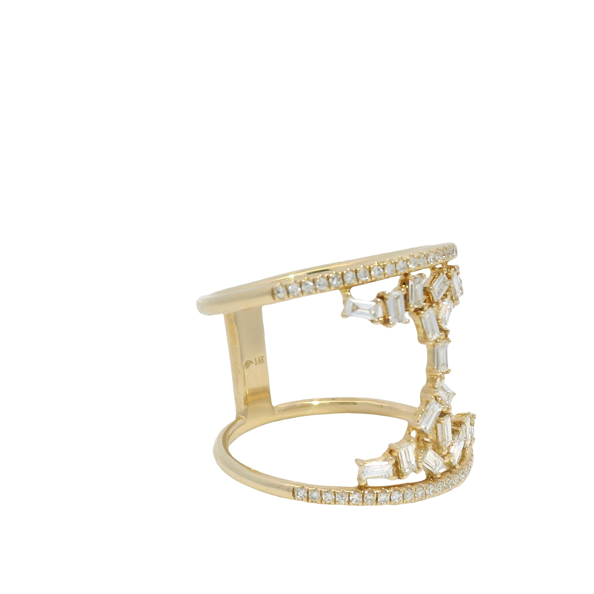 14k Yellow Gold Natural Diamond Scattered & 2-Row Wide Open Ring