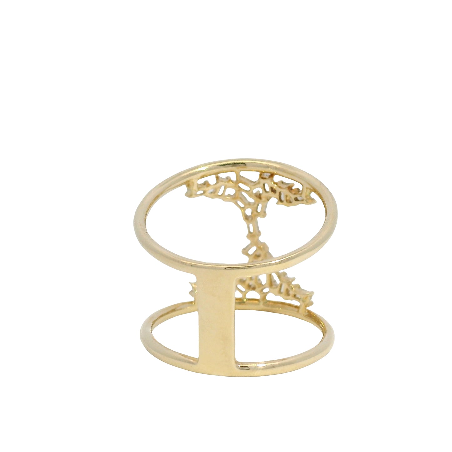 14k Yellow Gold Natural Diamond Scattered & 2-Row Wide Open Ring