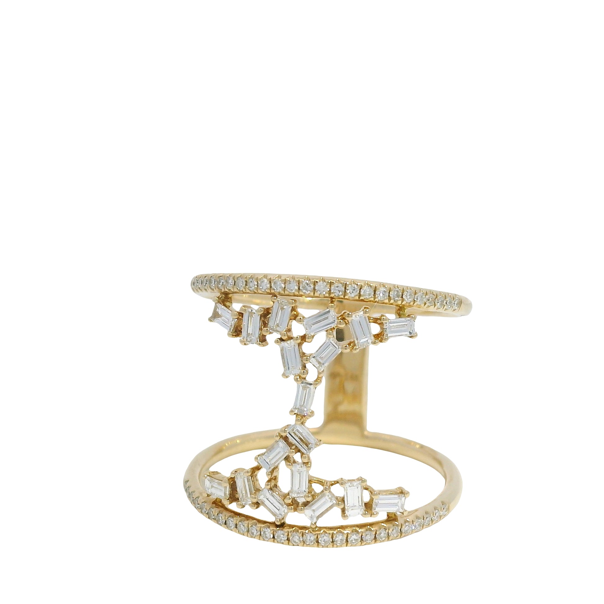 14k Yellow Gold Natural Diamond Scattered & 2-Row Wide Open Ring