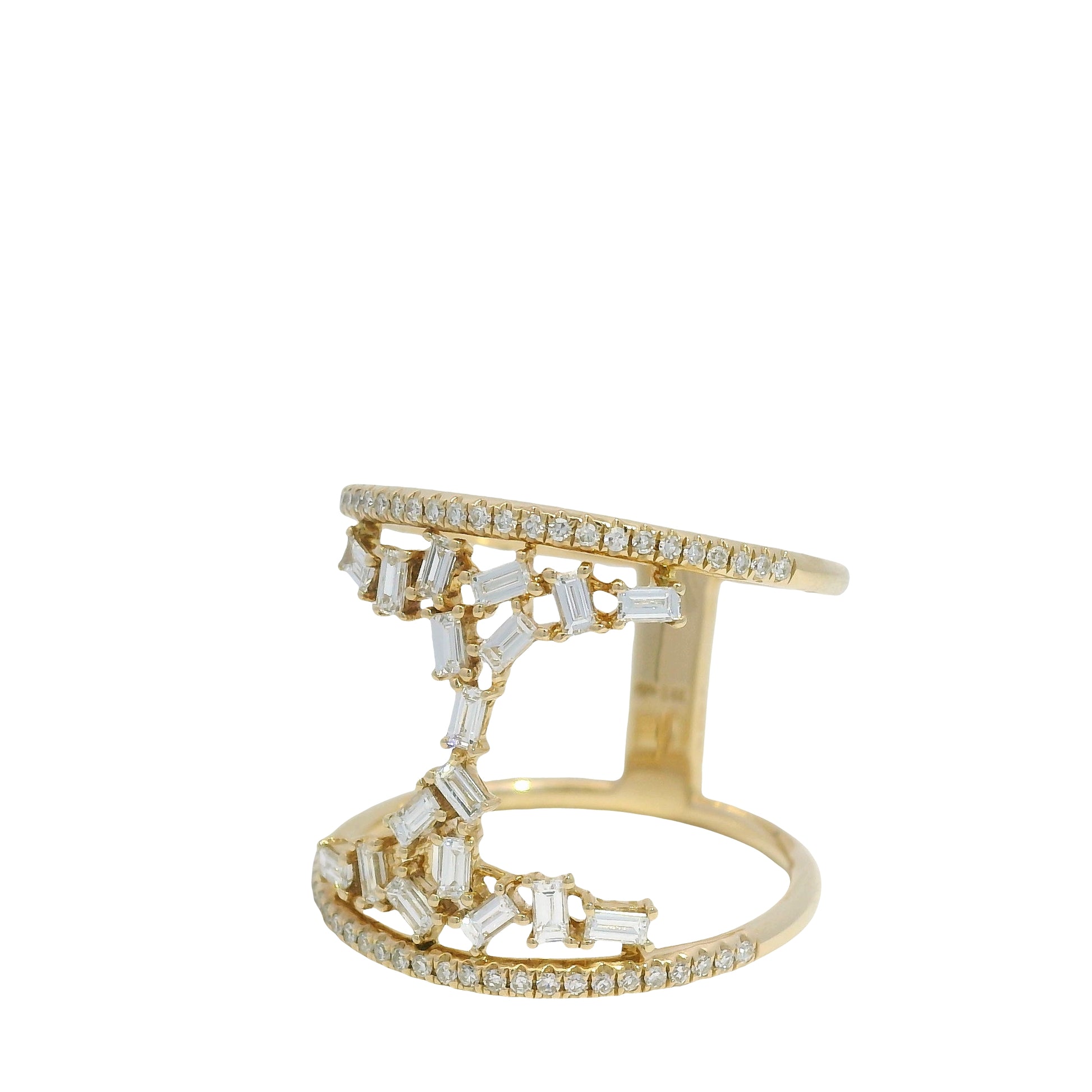 14k Yellow Gold Natural Diamond Scattered & 2-Row Wide Open Ring