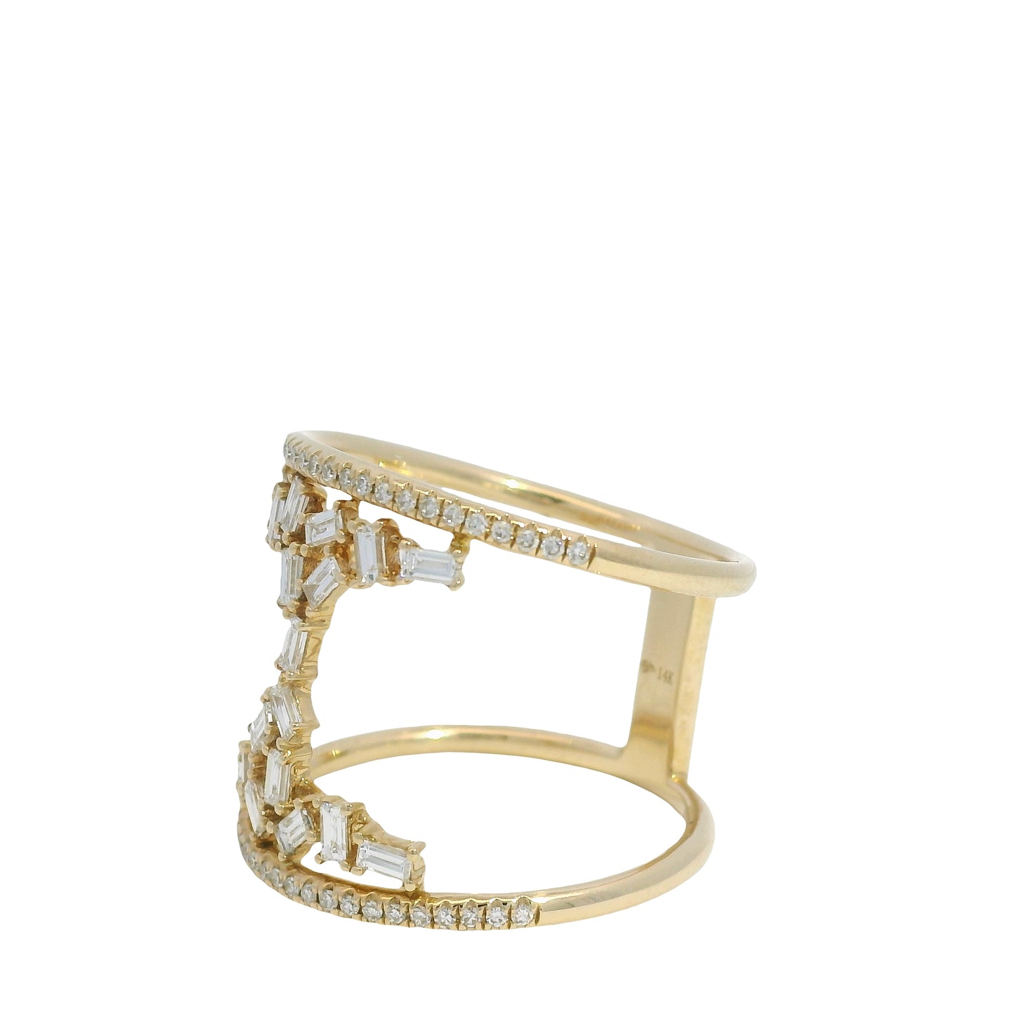 14k Yellow Gold Natural Diamond Scattered & 2-Row Wide Open Ring