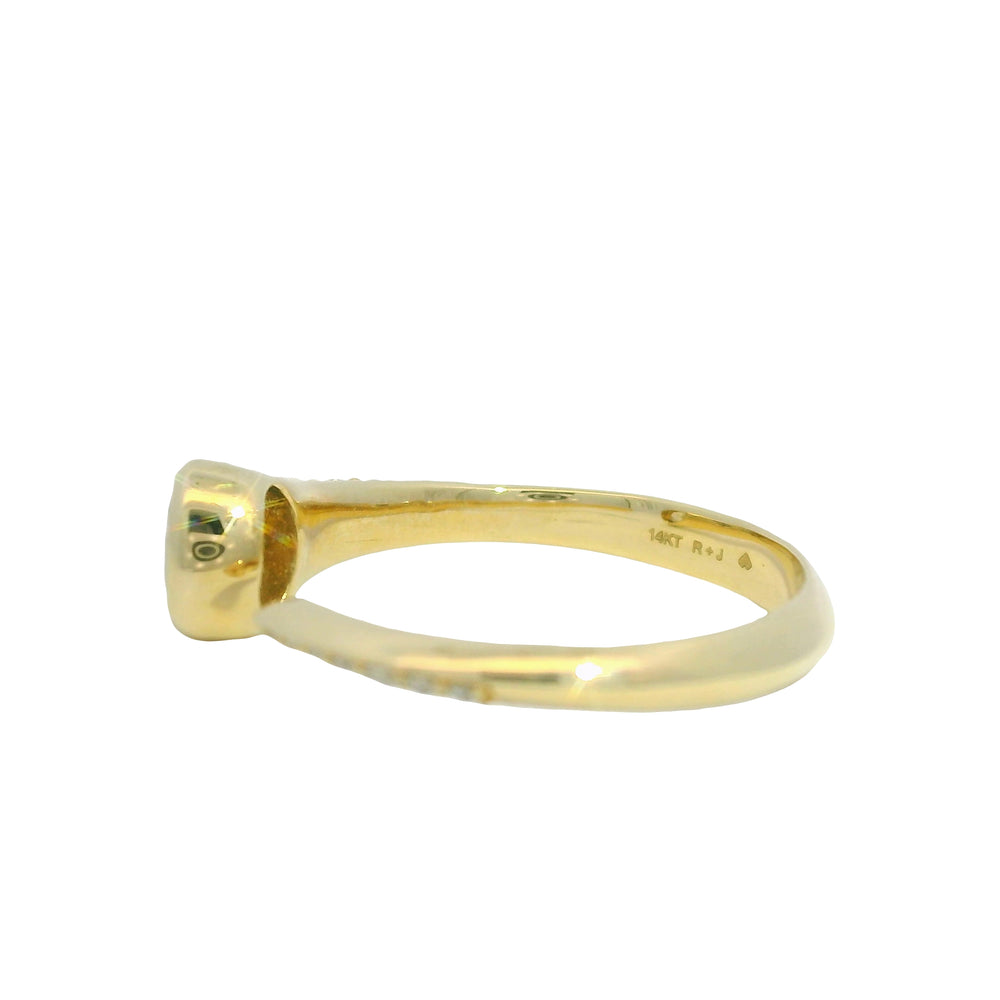 18K Yellow Gold Natural Oval & Round Brilliant Cut Bezel Set Diamond Open Bypass Ring