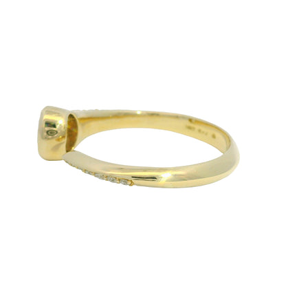 18K Yellow Gold Natural Oval & Round Brilliant Cut Bezel Set Diamond Open Bypass Ring