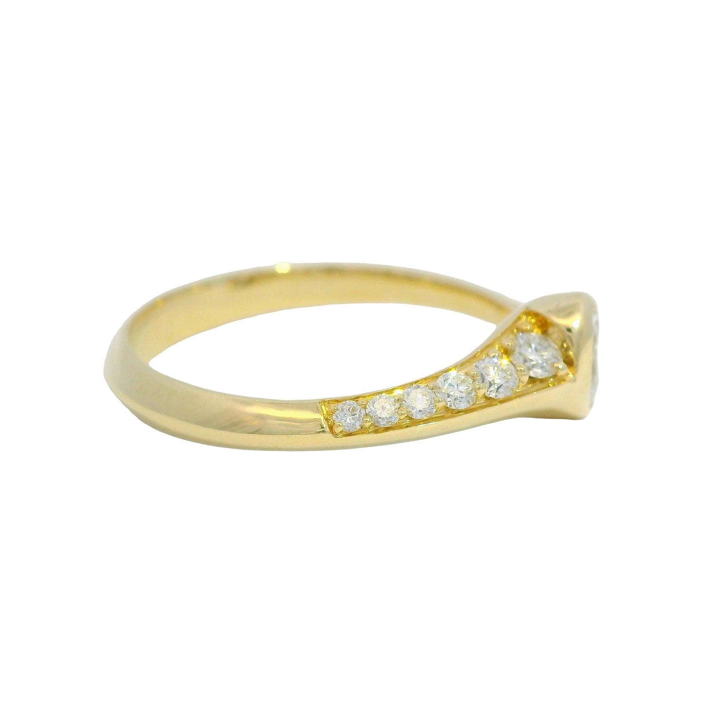 18K Yellow Gold Natural Oval & Round Brilliant Cut Bezel Set Diamond Open Bypass Ring
