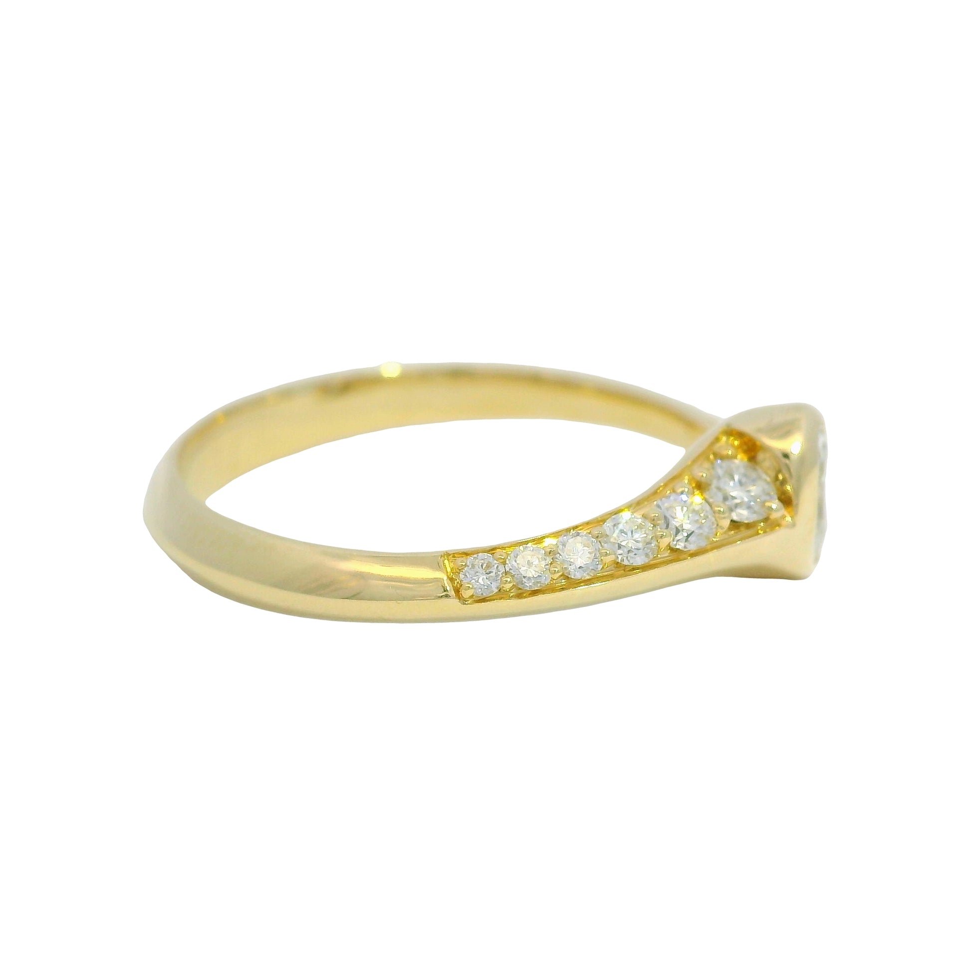 18K Yellow Gold Natural Oval & Round Brilliant Cut Bezel Set Diamond Open Bypass Ring