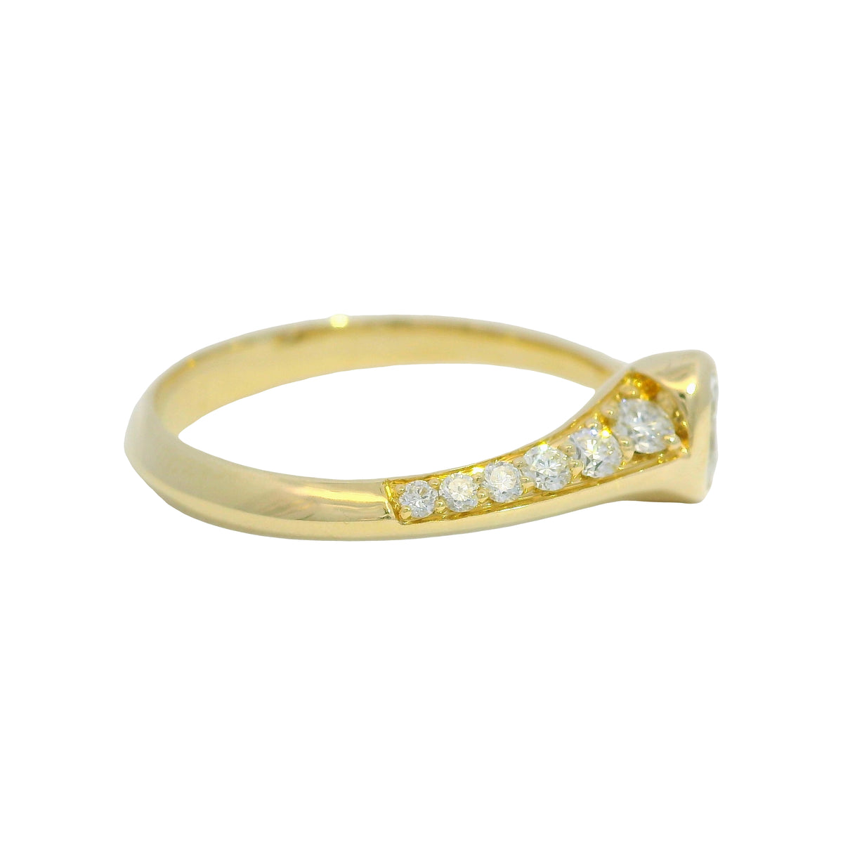 18K Yellow Gold Natural Oval & Round Brilliant Cut Bezel Set Diamond Open Bypass Ring
