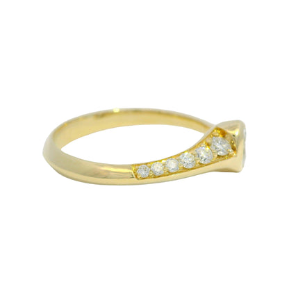 18K Yellow Gold Natural Oval & Round Brilliant Cut Bezel Set Diamond Open Bypass Ring