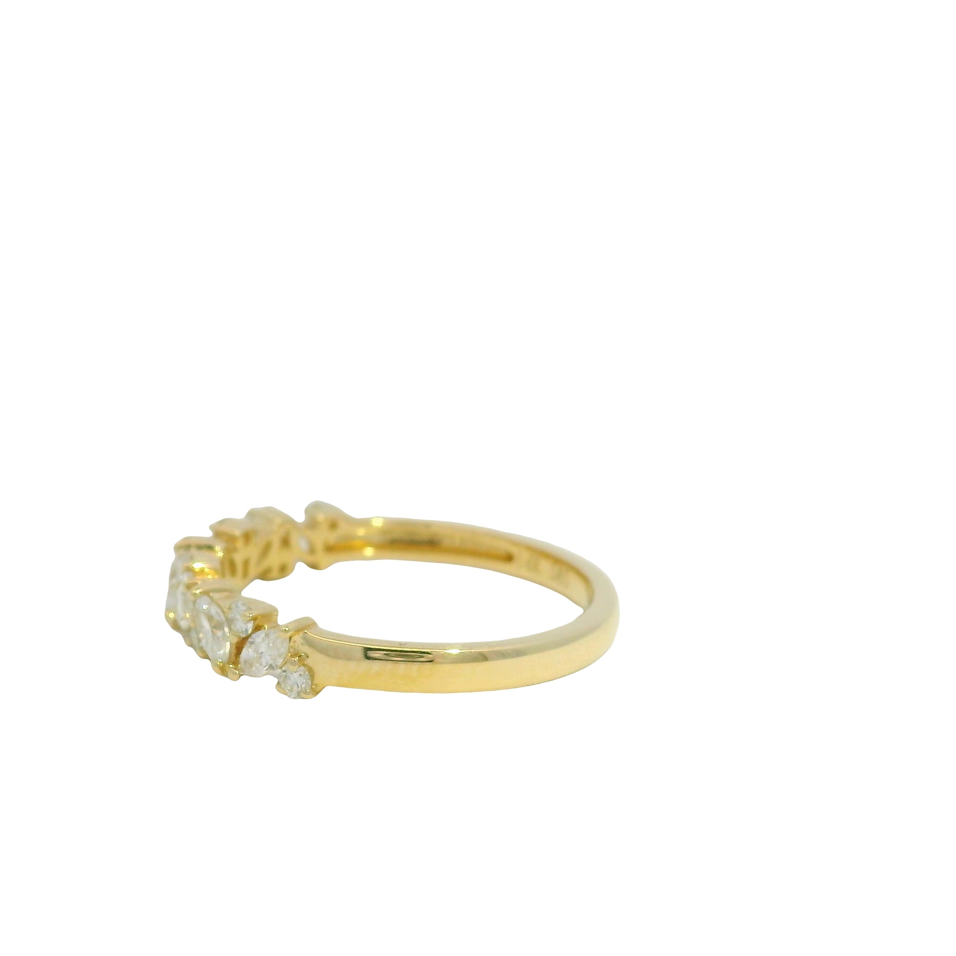 14K Yellow Gold Natural Marquise & Round Brilliant Cut diamond Narrow Ring