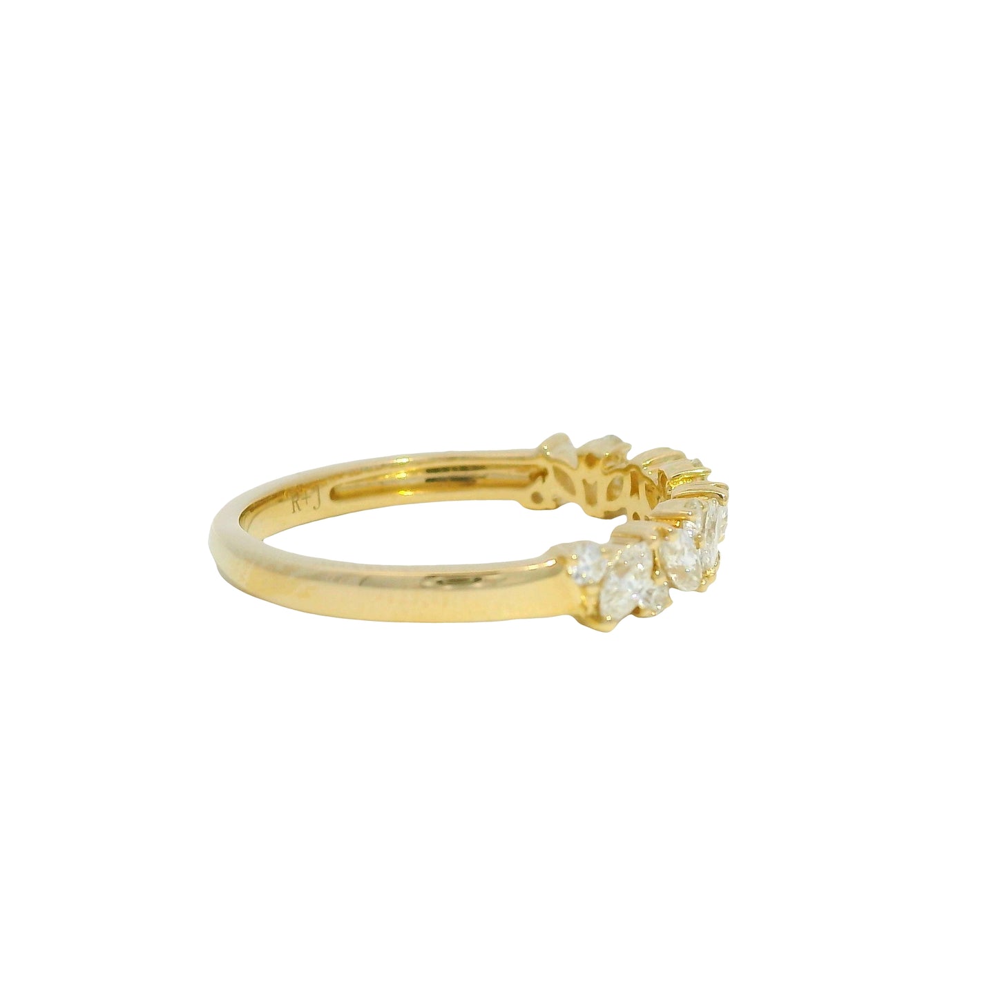 14K Yellow Gold Natural Marquise & Round Brilliant Cut diamond Narrow Ring