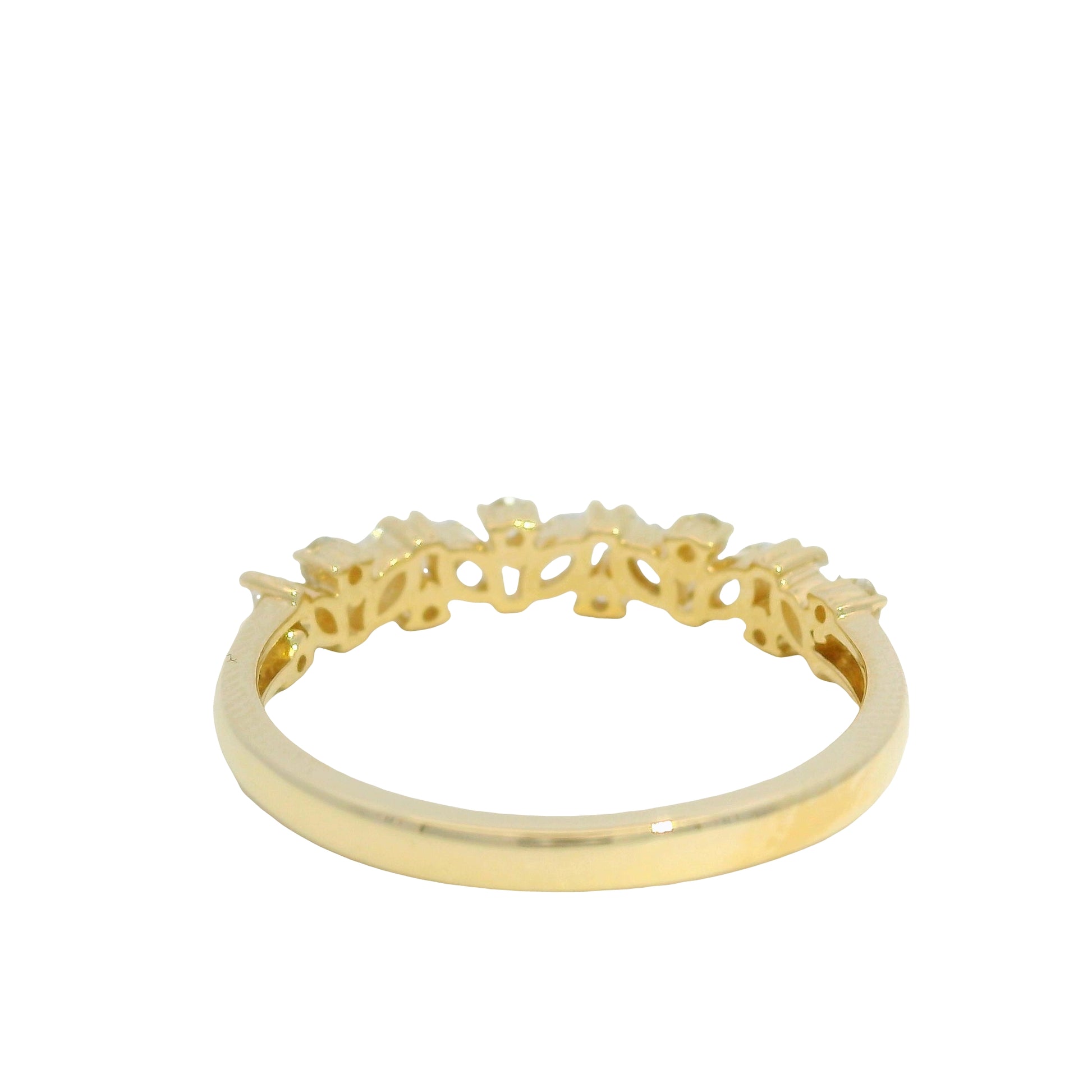14K Yellow Gold Natural Marquise & Round Brilliant Cut diamond Narrow Ring