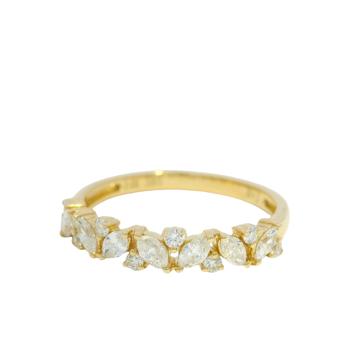 14K Yellow Gold Natural Marquise & Round Brilliant Cut diamond Narrow Ring