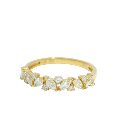 14K Yellow Gold Natural Marquise & Round Brilliant Cut diamond Narrow Ring