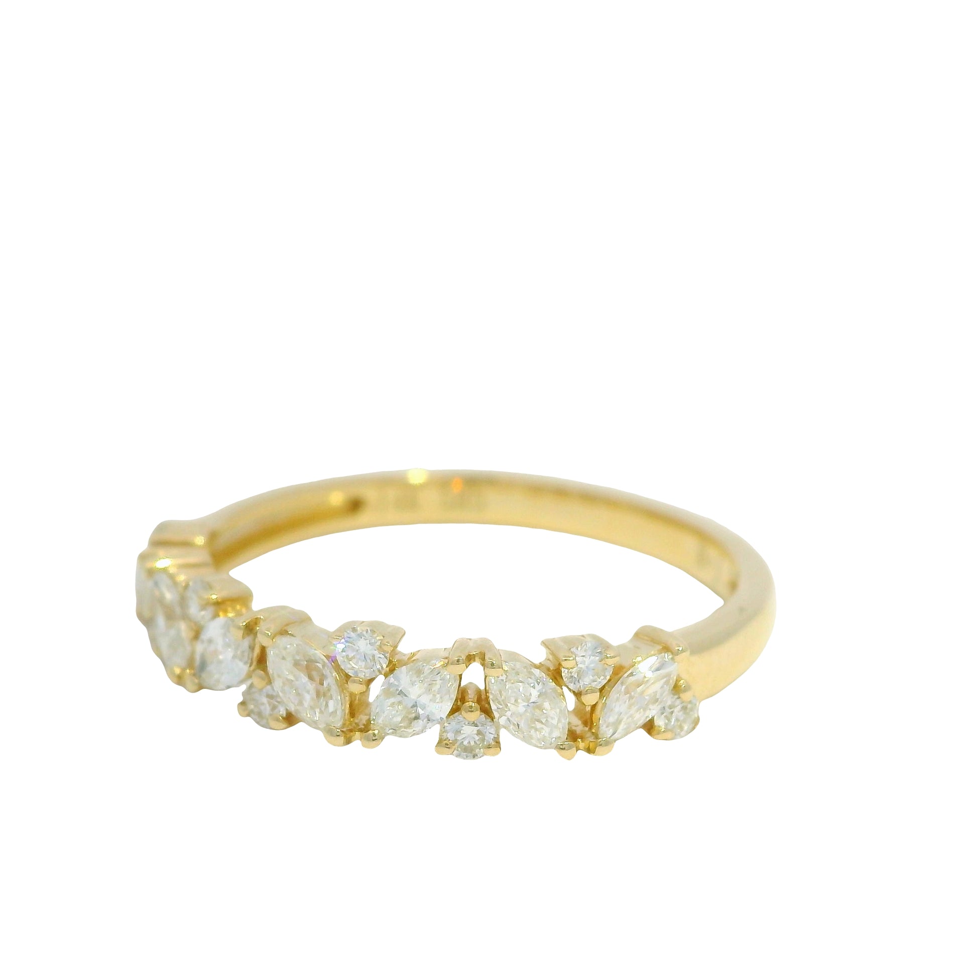 14K Yellow Gold Natural Marquise & Round Brilliant Cut diamond Narrow Ring