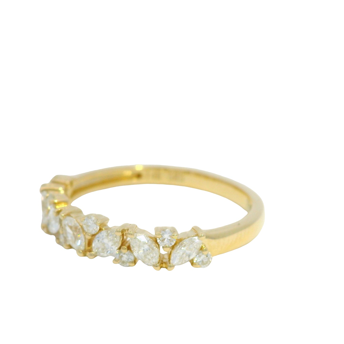 14K Yellow Gold Natural Marquise & Round Brilliant Cut diamond Narrow Ring