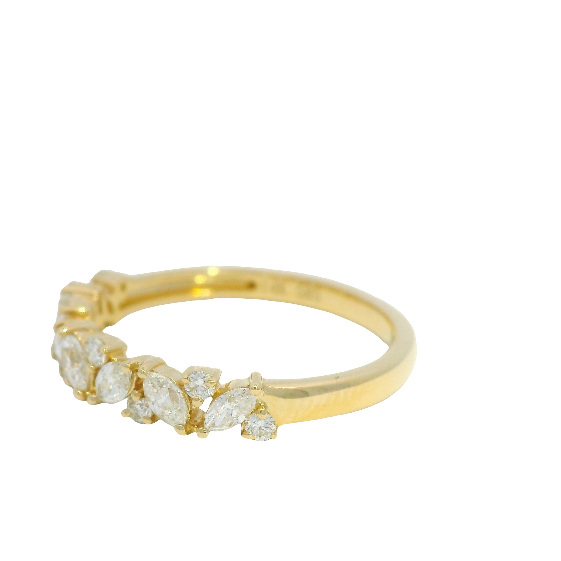 14K Yellow Gold Natural Marquise & Round Brilliant Cut diamond Narrow Ring