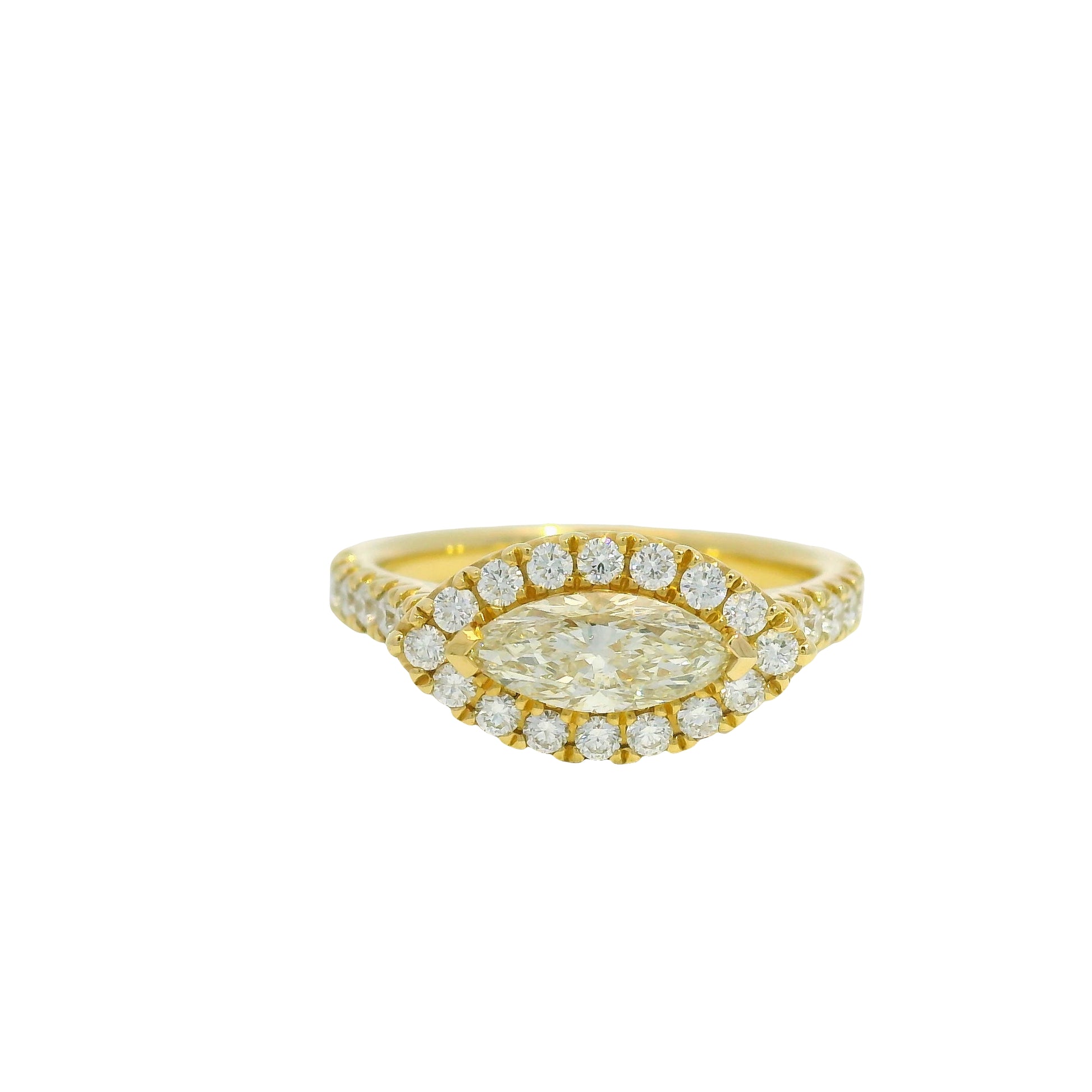 18K Yellow Gold Natural Marquise Cut Diamond East/West Halo Set Ring