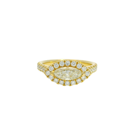 18K Yellow Gold Natural Marquise Cut Diamond East/West Halo Set Ring
