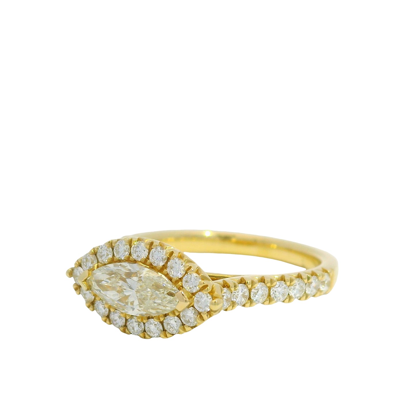18K Yellow Gold Natural Marquise Cut Diamond East/West Halo Set Ring