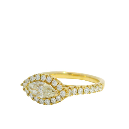 18K Yellow Gold Natural Marquise Cut Diamond East/West Halo Set Ring