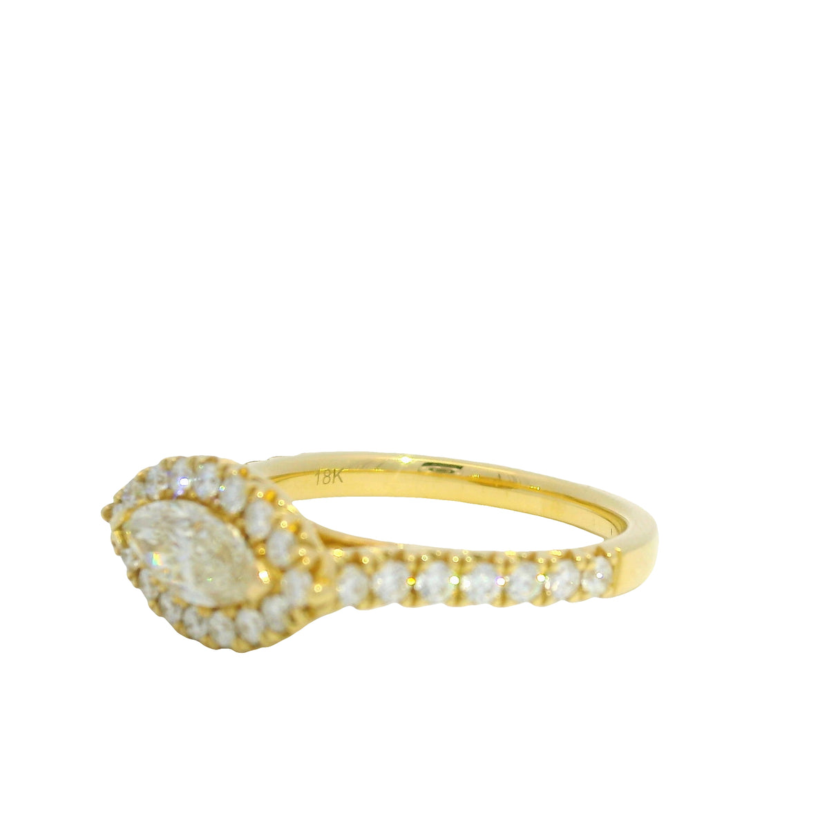 18K Yellow Gold Natural Marquise Cut Diamond East/West Halo Set Ring