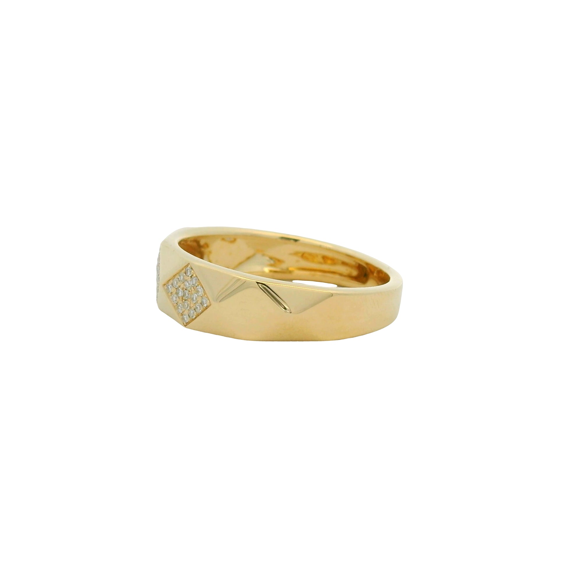 14K Yellow Gold Natural Diamond Pave Square Station Textured Ring