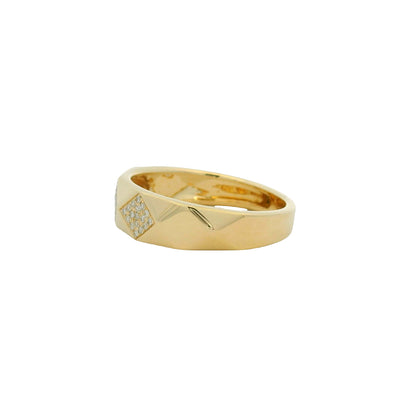 14K Yellow Gold Natural Diamond Pave Square Station Textured Ring