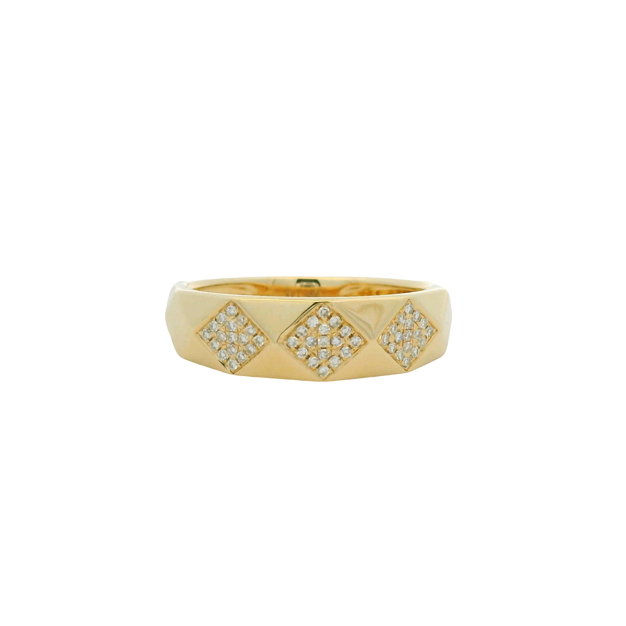 14K Yellow Gold Natural Diamond Pave Square Station Textured Ring