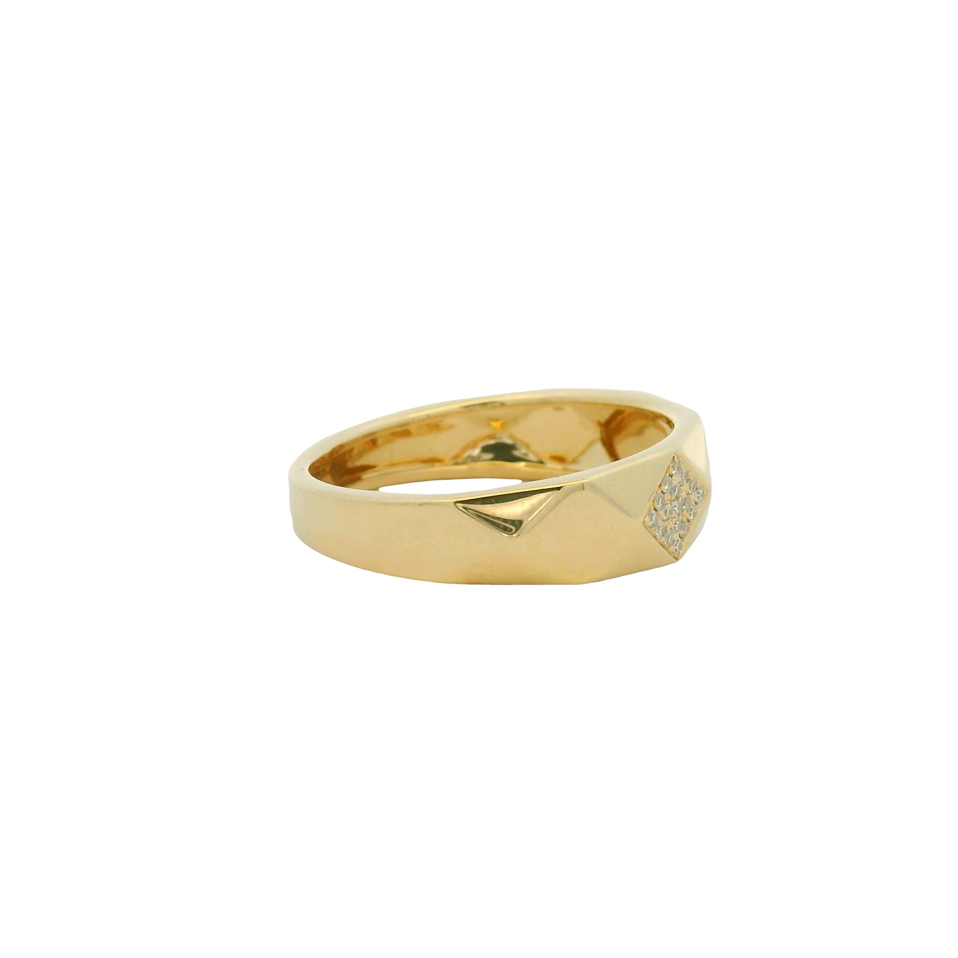 14K Yellow Gold Natural Diamond Pave Square Station Textured Ring