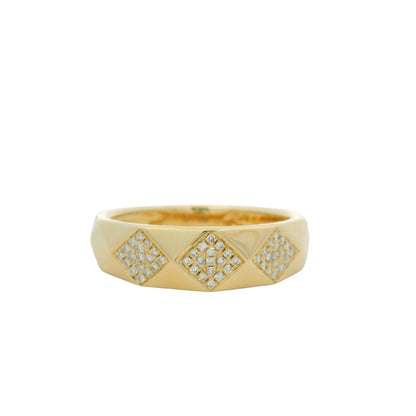 14K Yellow Gold Natural Diamond Pave Square Station Textured Ring