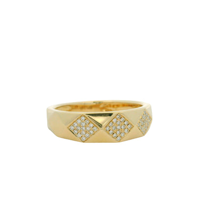 14K Yellow Gold Natural Diamond Pave Square Station Textured Ring