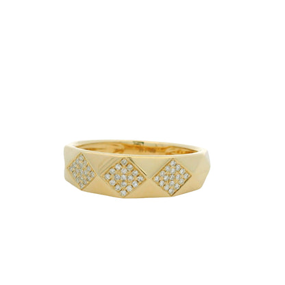 14K Yellow Gold Natural Diamond Pave Square Station Textured Ring