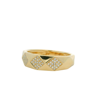 14K Yellow Gold Natural Diamond Pave Square Station Textured Ring