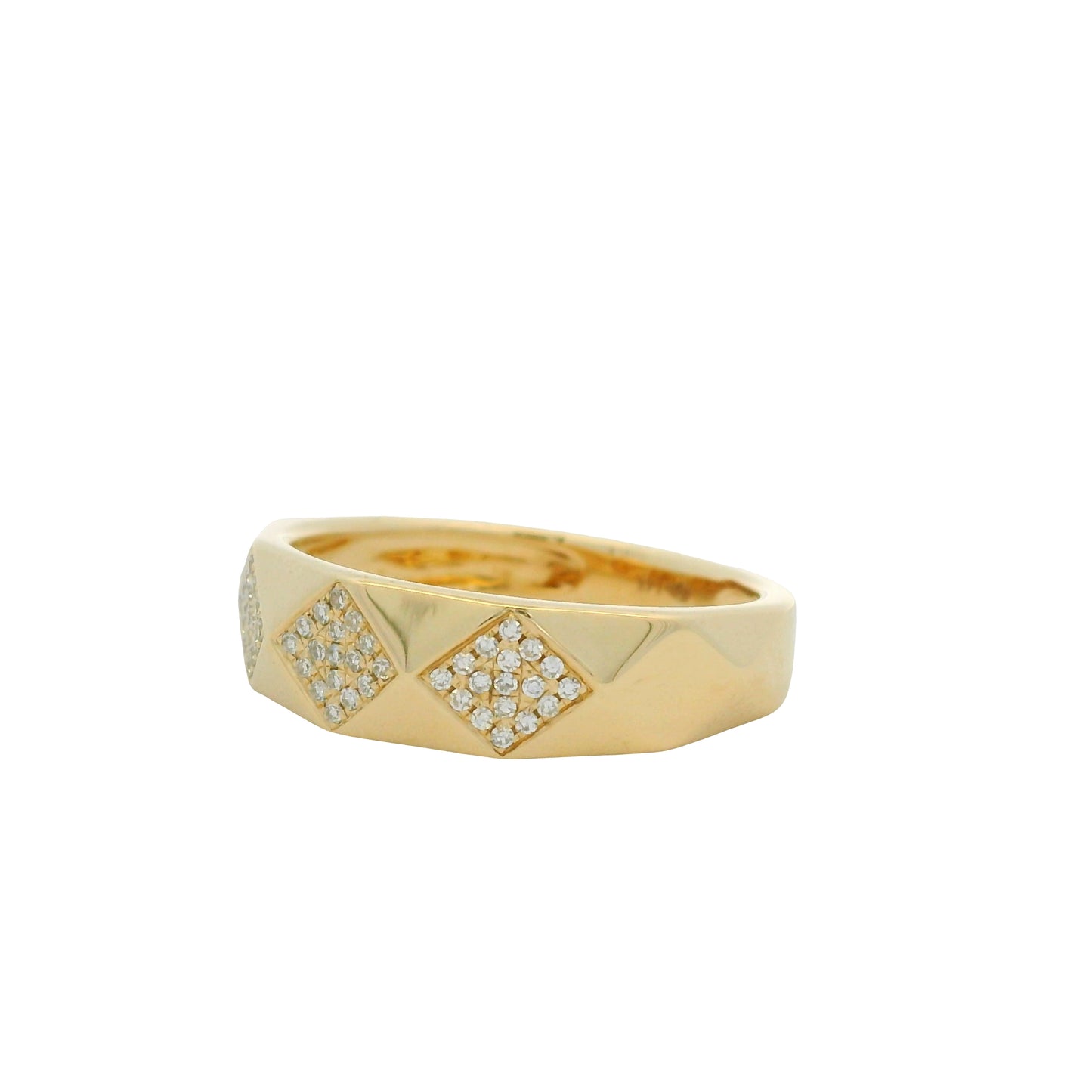 14K Yellow Gold Natural Diamond Pave Square Station Textured Ring