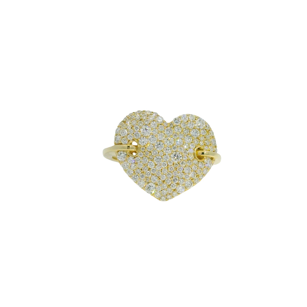 14K Yellow Gold Natural Round Brilliant Cut Diamond Pave Oversized Heart Ring