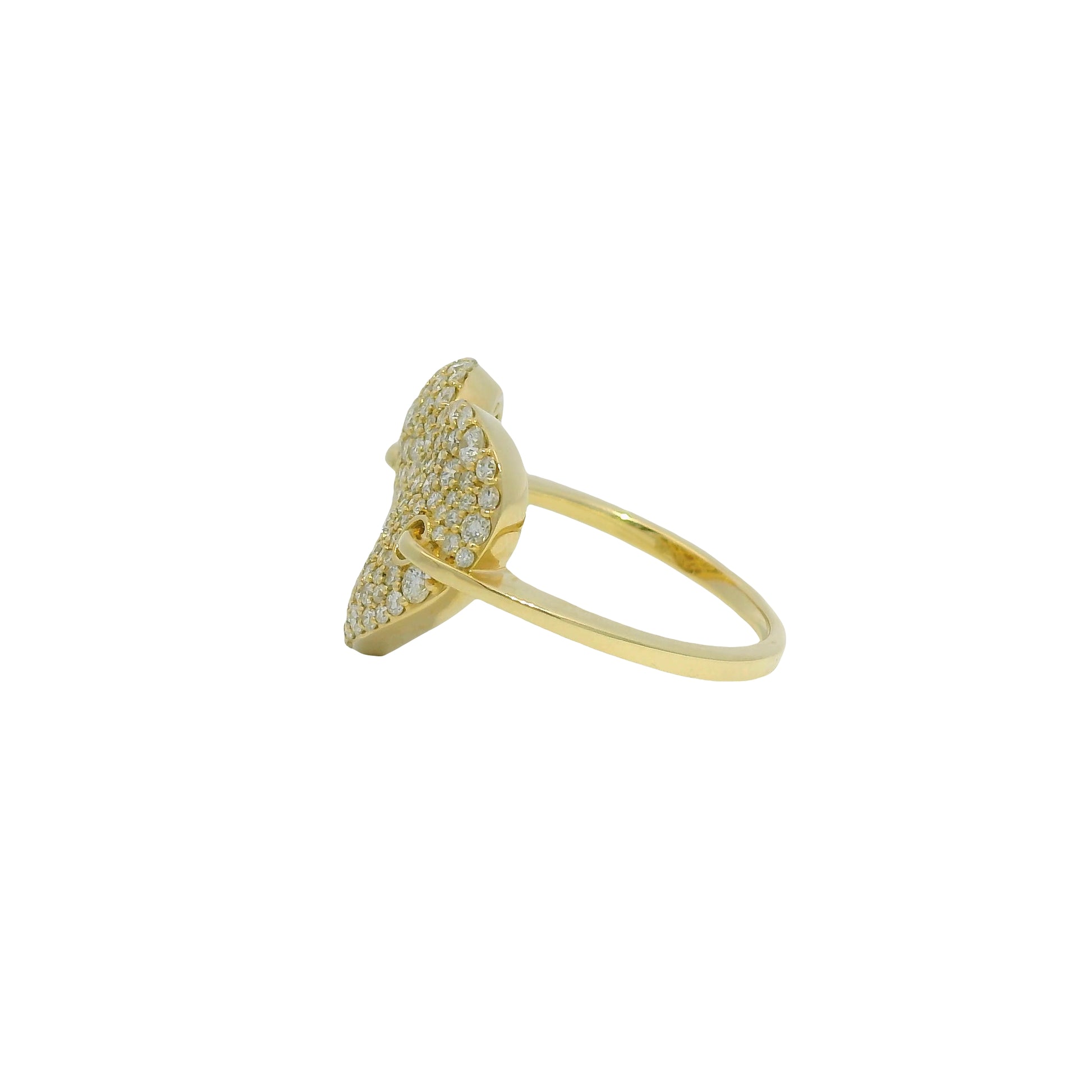 14K Yellow Gold Natural Round Brilliant Cut Diamond Pave Oversized Heart Ring