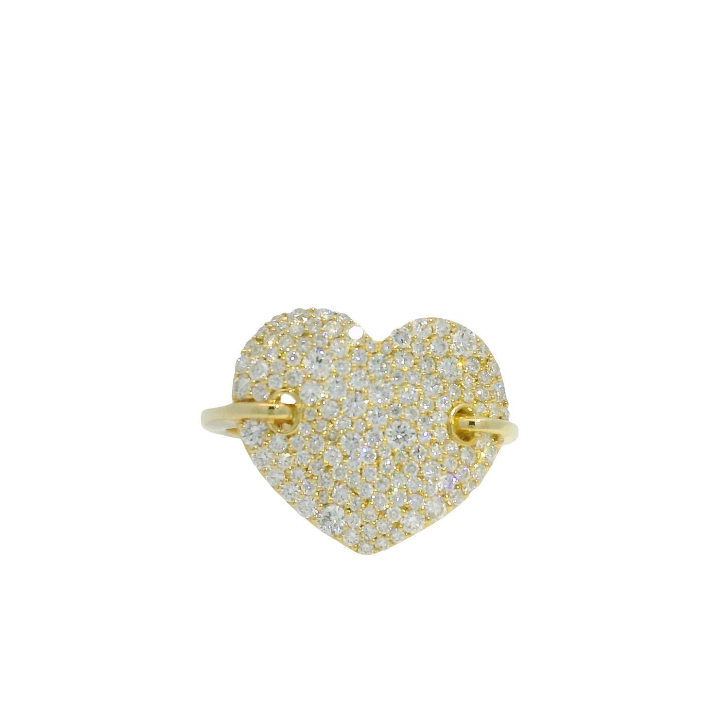 14K Yellow Gold Natural Round Brilliant Cut Diamond Pave Oversized Heart Ring