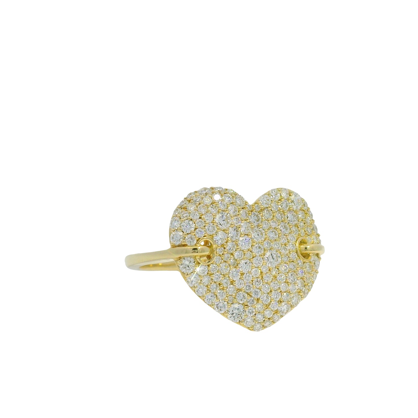 14K Yellow Gold Natural Round Brilliant Cut Diamond Pave Oversized Heart Ring
